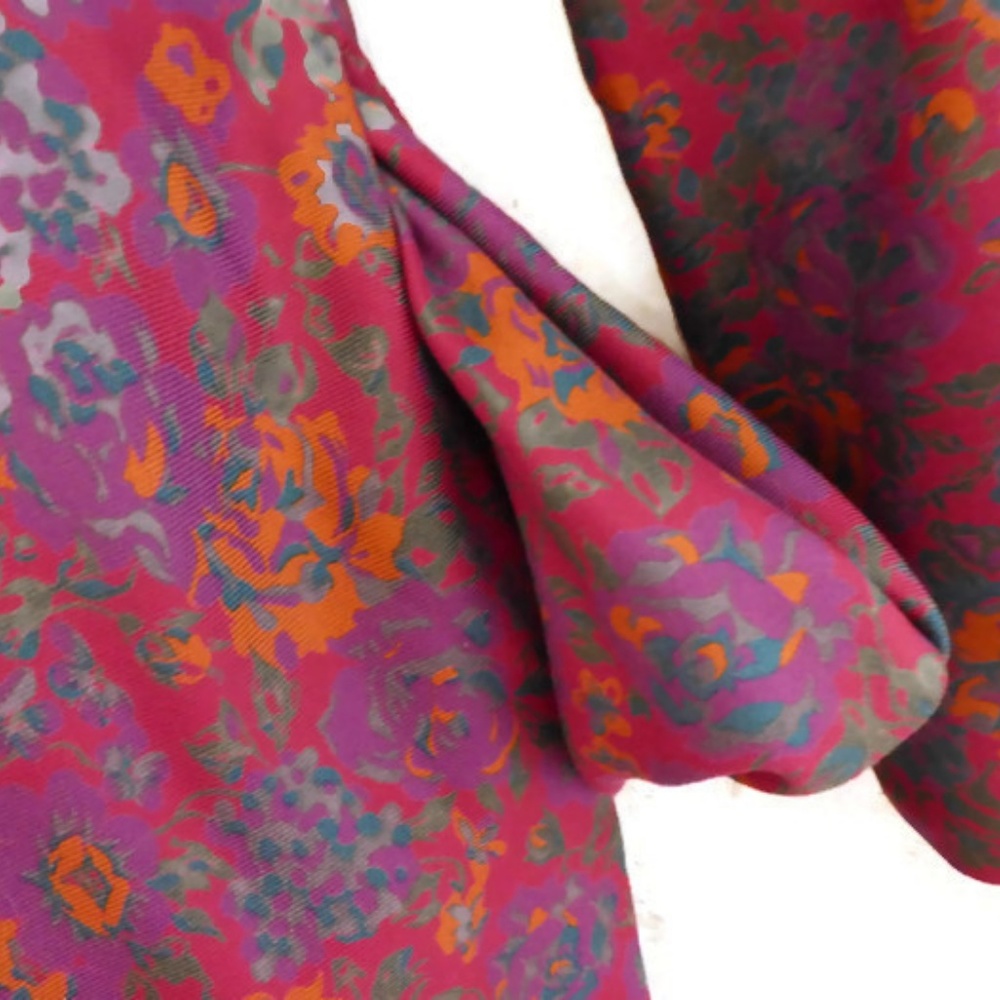 Vintage Dress Long Floral Modest Back Zip Flare Shoulder Pads Pockets L - Picture 7 of 8